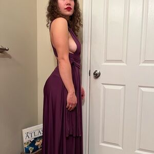 Purple Maxi Pleated Gown with Halter Neckline for Cocktail
